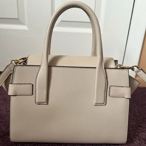 Michael Kors Carmen Small Saffiano Leather Belted Satchel Light Sand Beige - Picture 3 of 17